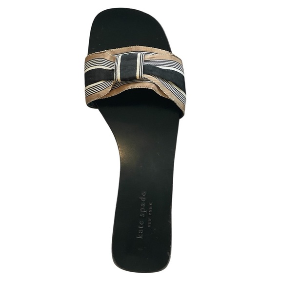 Kate Spade New York Black and Tan Striped Bow Slide Sandals, Flats, Size 11B - Picture 2 of 13